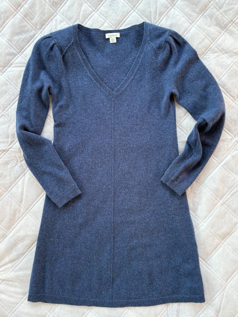 - Sundance Cashmere V-Neck A-Line Blue Sweater Dress - XXS/P